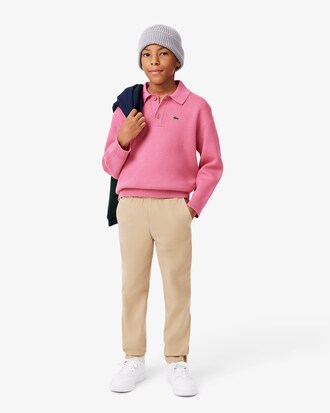 Cotton and Wool Blend Long Sleeved Polo Shirt