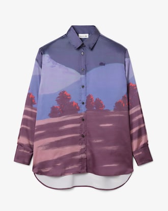 Oversized Landscape Print Satin Shirt