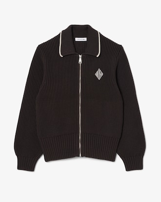 Zipped Cotton Badge Accent Sweater