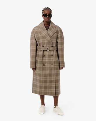 Water-Repellent Plaid Wrap Coat