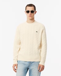 Cable Knit Carded Wool Crew Neck Sweater