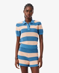 Striped Mesh Knit Polo Collar Sweater