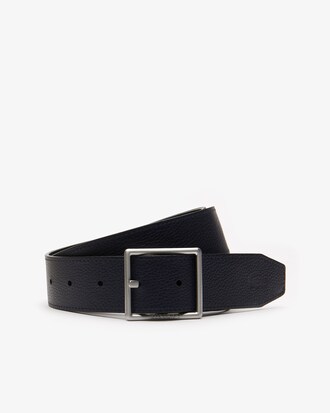 Men's Double Buckle Reversible Satin And Grained Leather Belt