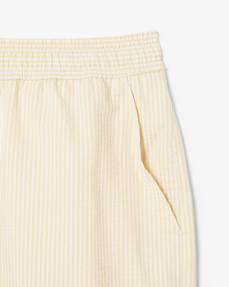Mid Length Striped Textured Swim Trunks