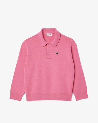 Cotton and Wool Blend Long Sleeved Polo Shirt