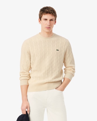 Cable Knit Wool Crew Neck Sweater