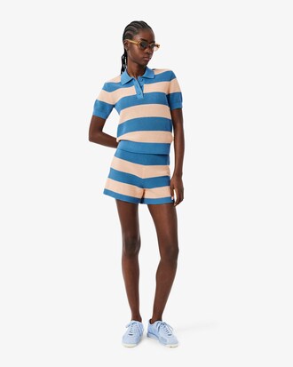 Striped Mesh Knit Polo Collar Sweater