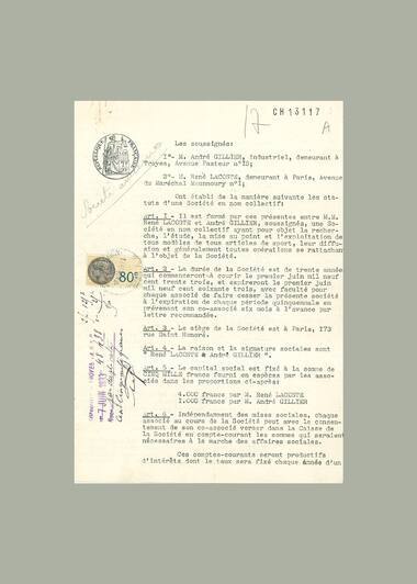 Company by-laws René Lacoste & André Gillier, 1933 © Archives Lacoste