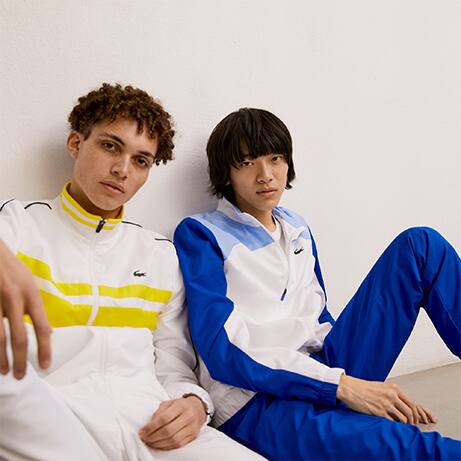 Men's yellow and blue Lacoste taffeta tracksuit