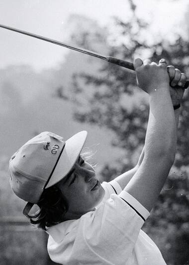 Catherine Lacoste takes a swing, Saint-Germain-en-Laye, 1964