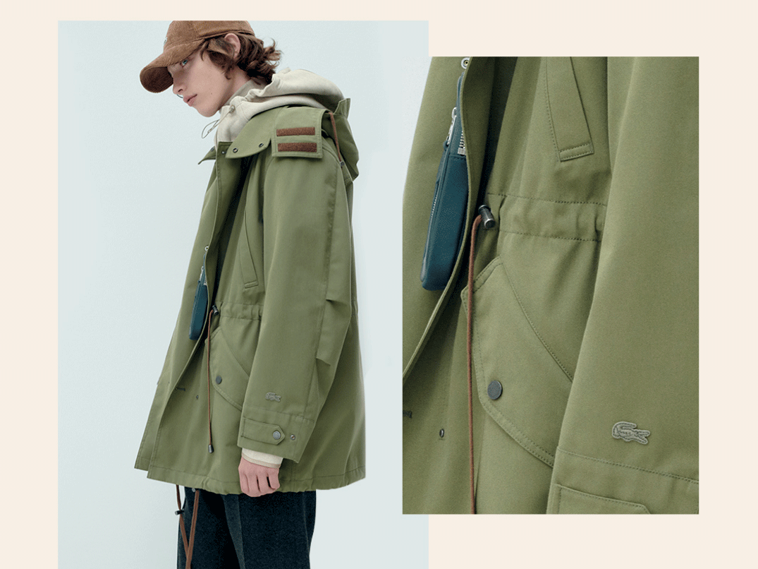 Parka caqui para hombre con chaqueta interior extra&iacute;ble