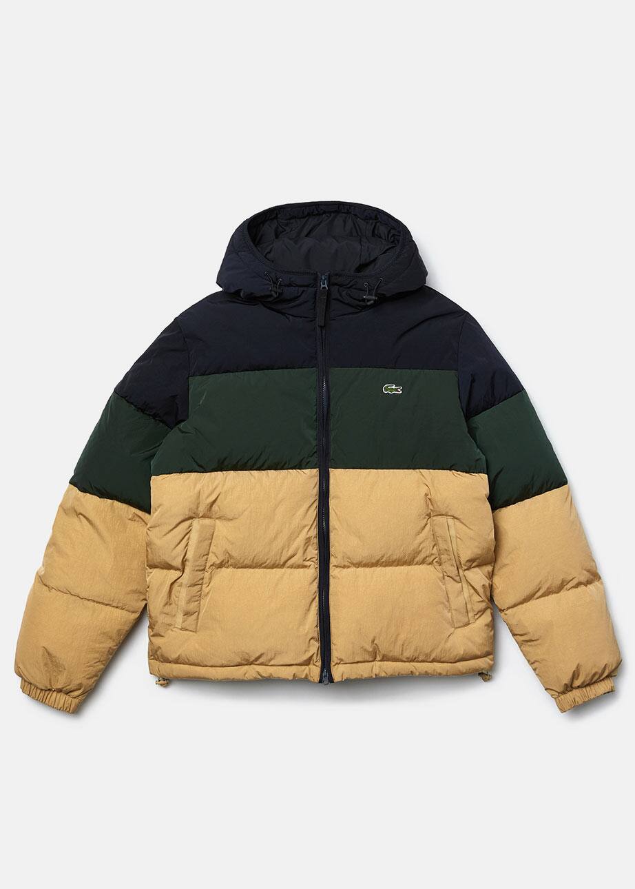 Chaqueta acolchada tricolor azul marino, verde y beige Lacoste
