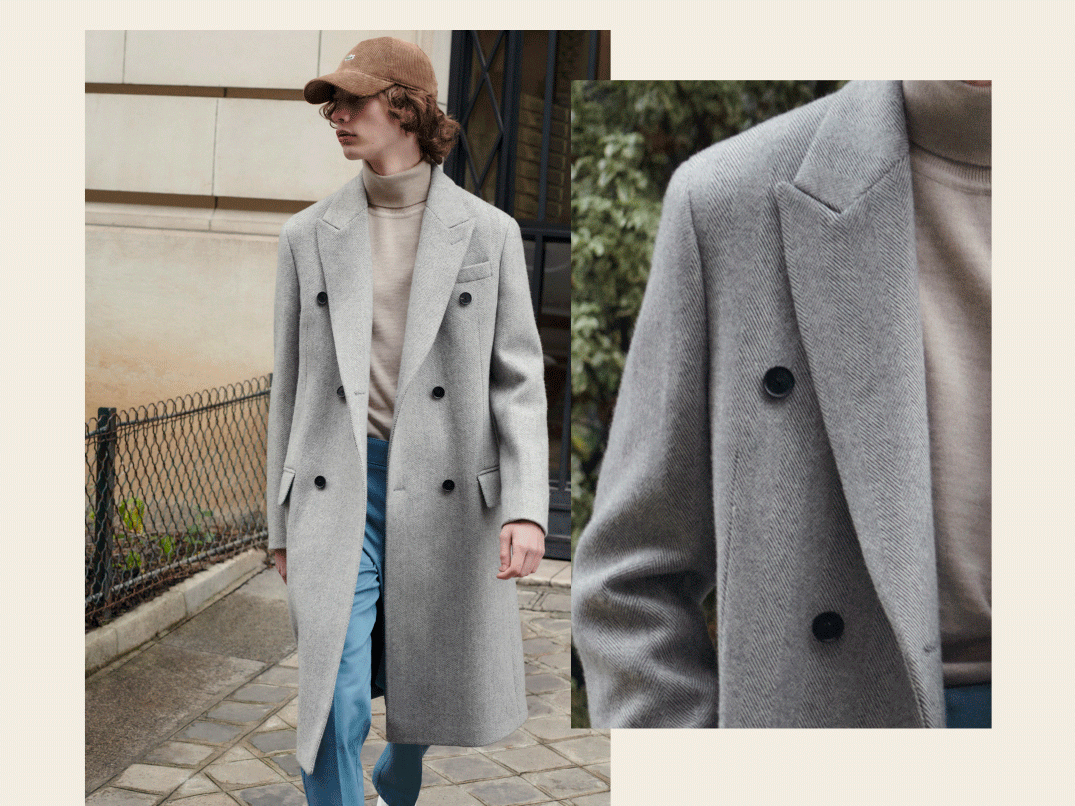 manteau long &agrave; coupe droite en laine grise pour homme