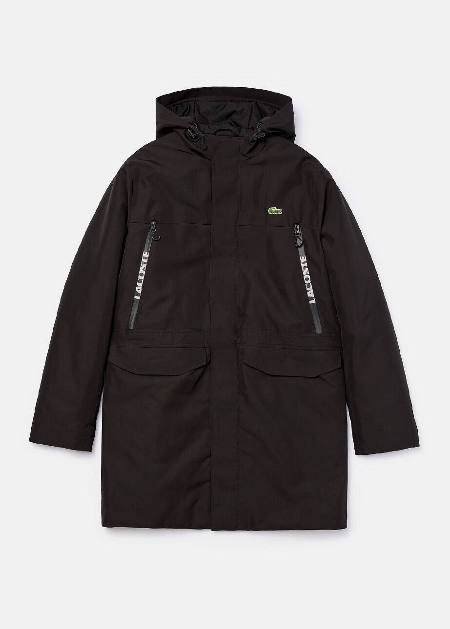 Parka nero con cappuccio Lacoste sport