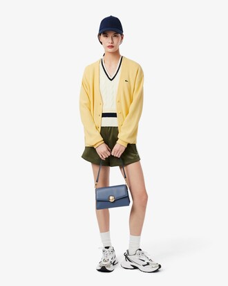 Cardigan aus Baumwolle mit Moosstrick und V-Ausschnitt