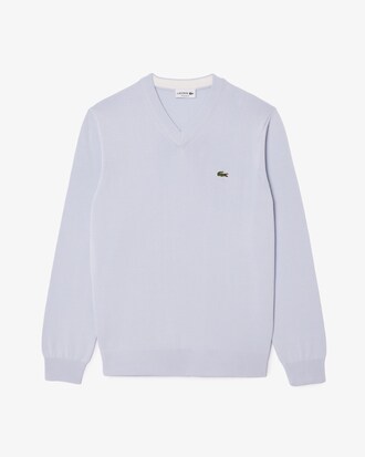 Einfarbiger Pullover aus Baumwolle mit V-Ausschnitt