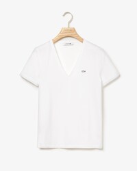 Slim Fit Damen-T-Shirt aus Baumwolljersey mit V-Ausschnitt