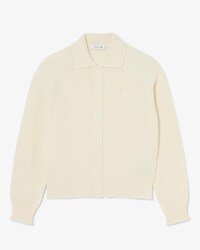 Cardigan aus Tuchwolle mit 3D-Strick und Polokragen