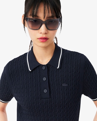 Gestreifter Pullover mit Zopfmuster und Polokragen