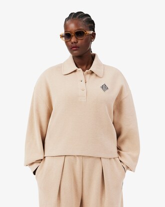 Oversized-Sweatshirt aus Rippstrick mit Polokragen