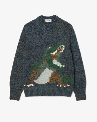 Pullover aus merzerisiertem Intarsienstrick mit Krokodil