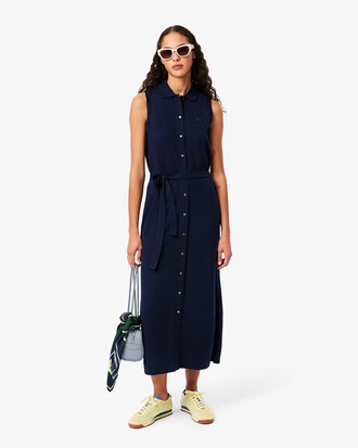 Polokleid aus dehnbarem Mini Piqué mit langen Ärmeln