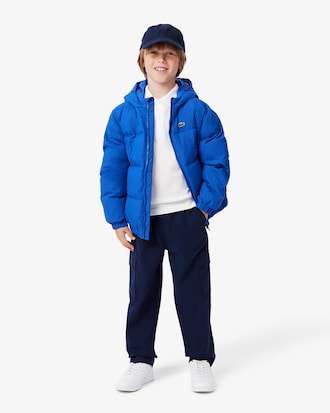 Puffer-Jacke mit Kapuze und gesticktem Krokodil
