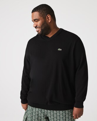 Einfarbiger Pullover aus Baumwolle mit V-Ausschnitt
