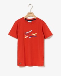 Jungen-Rundhals-T-Shirt aus Indigo-Jersey mit Krokodilaufdruck