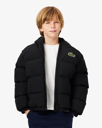 Unisex Puffer-Jacke mit Kapuze und gesticktem Krokodil