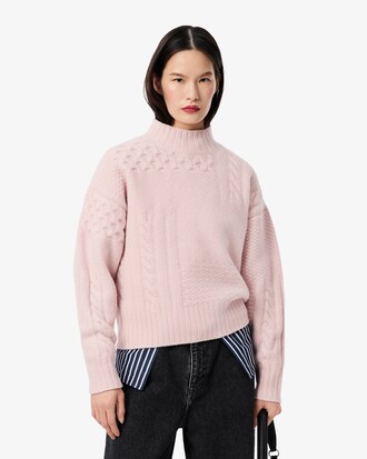 Wollpullover mit Patchwork-Effekt und hohem Kragen