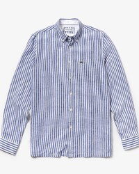 Regular Fit Herren-Hemd aus Canvas und Leinen mit Streifen