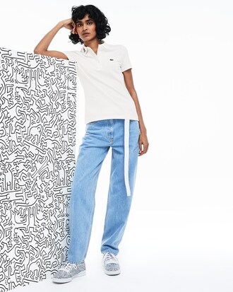 Damen LACOSTE Poloshirt aus Mini-Piqu&eacute; im Keith Haring Design