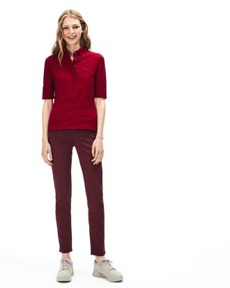 LACOSTE Slim Fit Damen-Poloshirt aus Mini-Piqu&eacute; mit Stretch