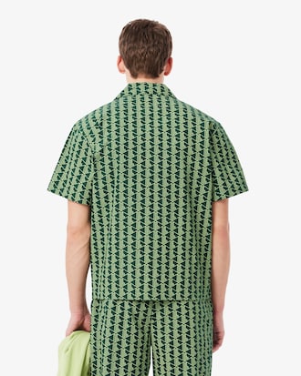 Pyjamahemd aus Popeline mit Monogramm-Print