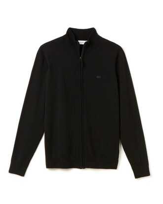 Herren-Strickjacke aus Woll-Jersey mit Stehkragen