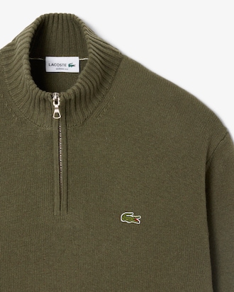 Pullover aus Tuchwolle mit Reißverschluss und hohem Kragen