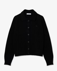 Cardigan aus Tuchwolle mit 3D-Strick und Polokragen