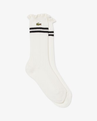 Gerippte Socken mit Spitzenabschluss