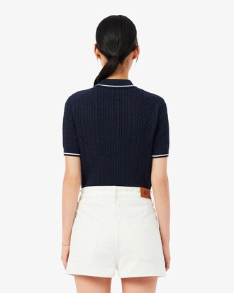 Gestreifter Pullover mit Zopfmuster und Polokragen