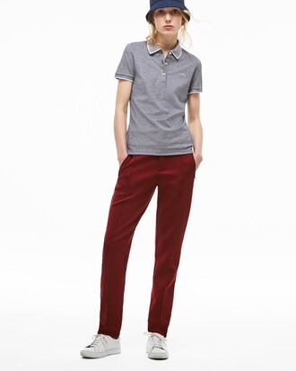 Slim Fit Damen-Polo aus gestreiftem Stretch-Mini-Piqu&eacute; LACOSTE