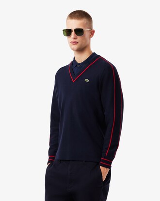 Pullover mit V-Ausschnitt und Streifen aus den Lacoste-Archiven