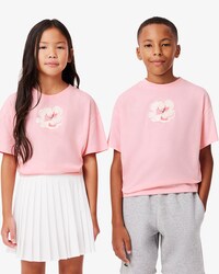 T-Shirt aus Baumwolle mit Blumenstickerei und -Print