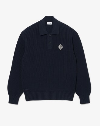 Pullover mit Perlrippstrick, Polokragen und Badge-Akzent