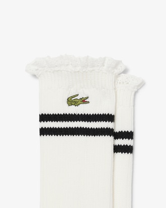 Gerippte Socken mit Spitzenabschluss