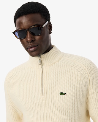 Pullover aus Tuchwolle mit Rei&szlig;verschluss und hohem Kragen