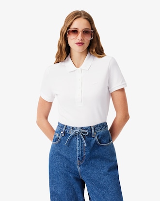 Slim Fit Damen LACOSTE Poloshirt aus Stretch-Baumwoll-Piqu&eacute;