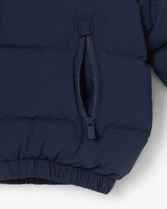 Unisex Puffer-Jacke mit Kapuze und gesticktem Krokodil