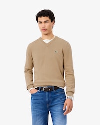 Einfarbiger Pullover aus Baumwolle mit V-Ausschnitt