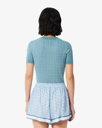 Strickpullover mit Zopfmuster und verwaschenem Effekt